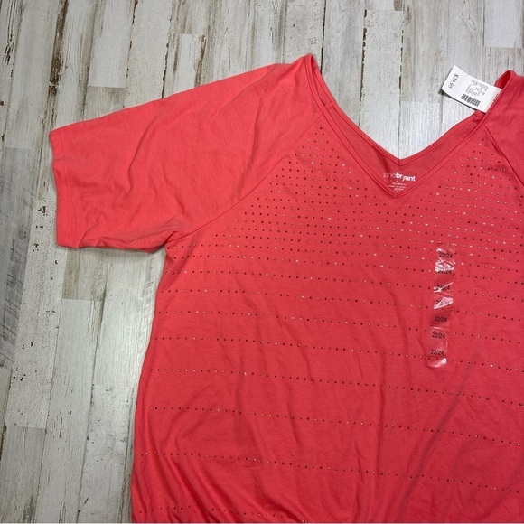 Lane Bryant Relaxed Fit Coral Pink Short Sleeve Beaded Shirt Size 22/24 - Picture 5 of 15